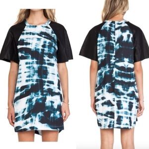 Finders Keepers Teal and Black Tie-Dye Shift Dress